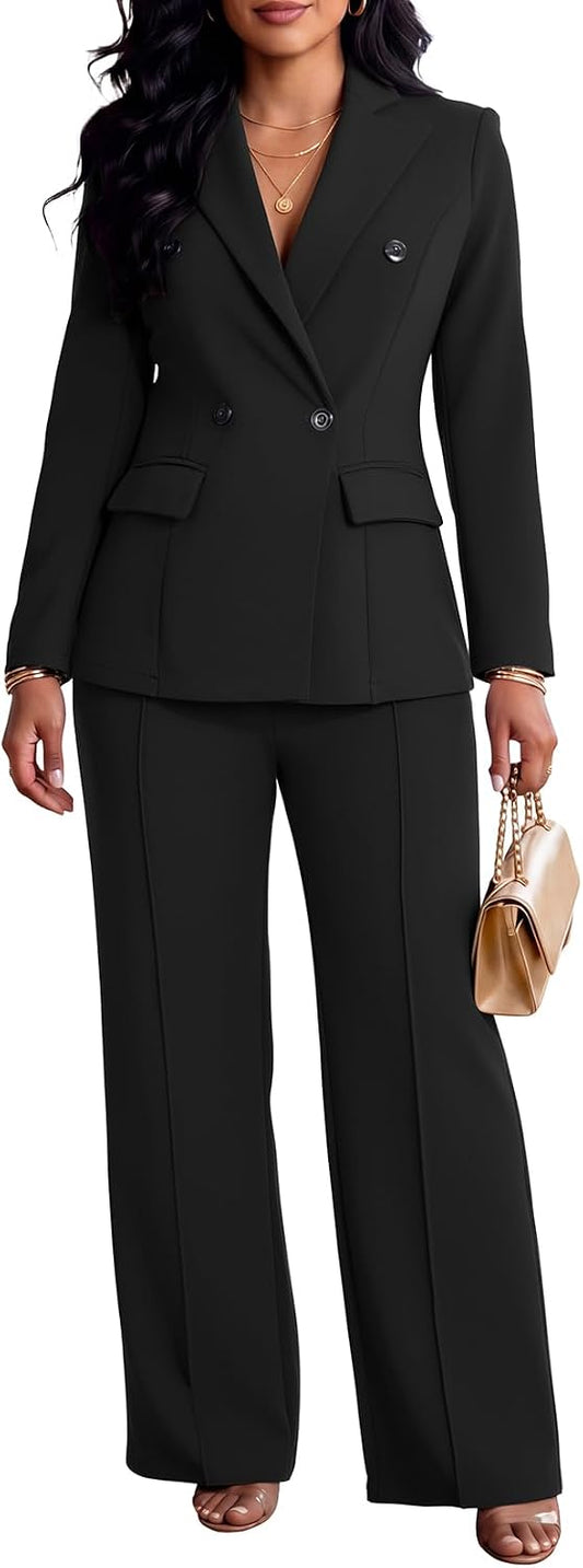 Ophestin Women's 2 Piece Suits Double Breasted Blazer Pants Suits Set