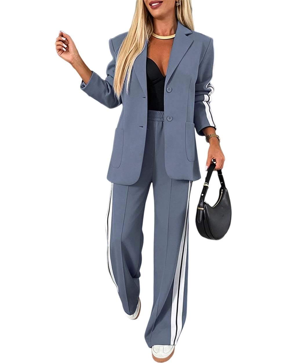 CHICME Womens 2 Piece Blazer Wide Leg Pants Set Airport Travel Outfit