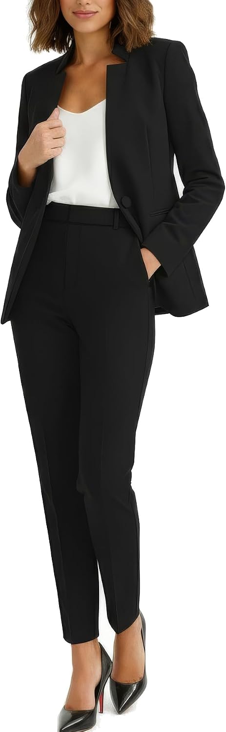 Marycrafts Women's Professional Stand Up Collar Blazer Pant Suits 2 Piece Set Business