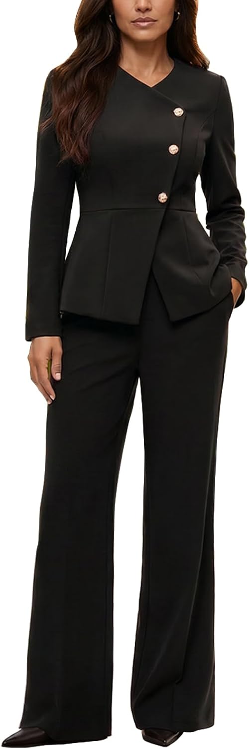 Agenlulu Womens 2 Piece Outfits Business Casual Suits Blazer with Straight Leg Pants Professional Work Office Sets