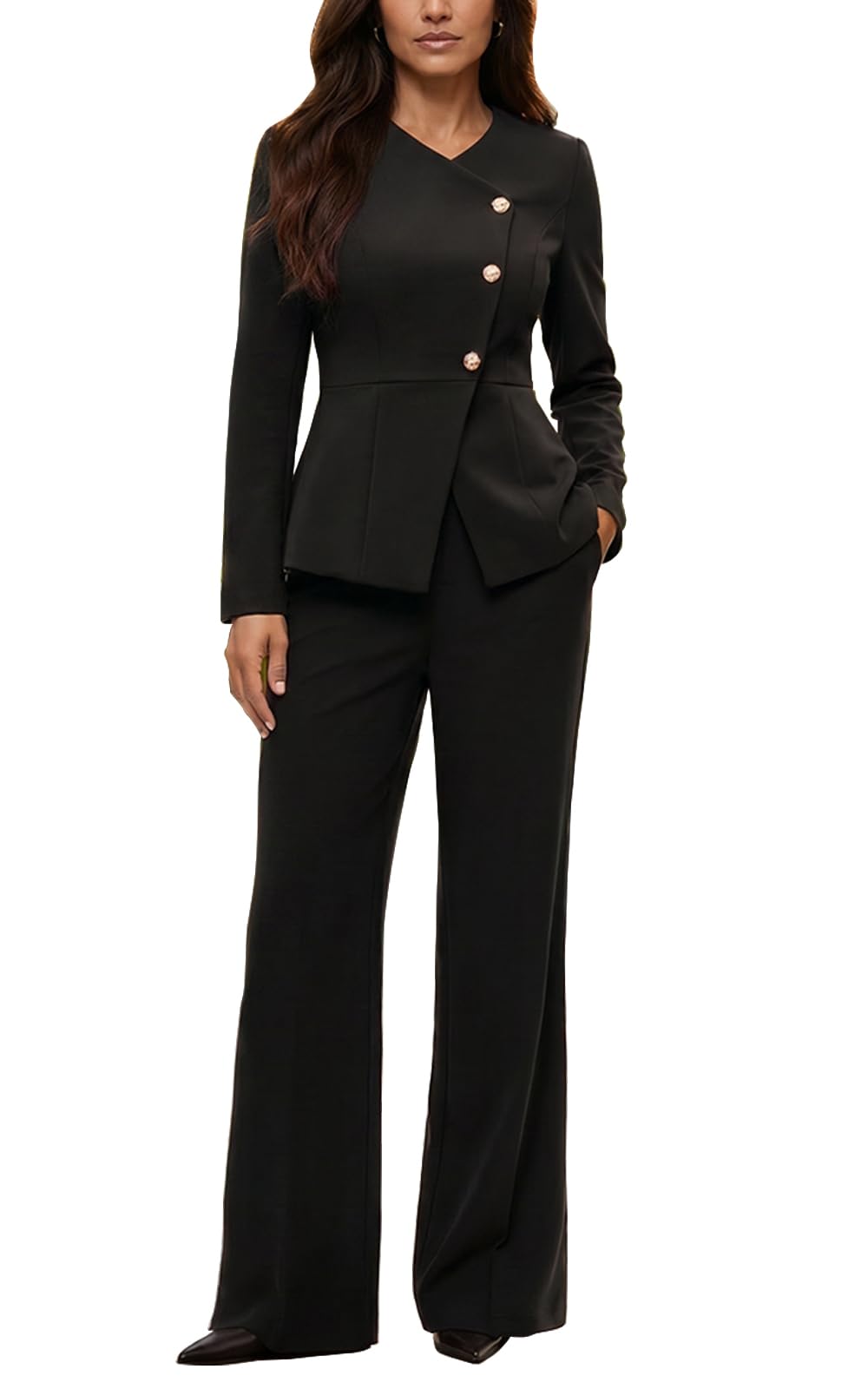 Agenlulu Womens 2 Piece Outfits Business Casual Suits Blazer with Straight Leg Pants Professional Work Office Sets