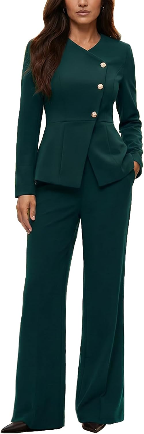 Agenlulu Womens 2 Piece Outfits Business Casual Suits Blazer with Straight Leg Pants Professional Work Office Sets