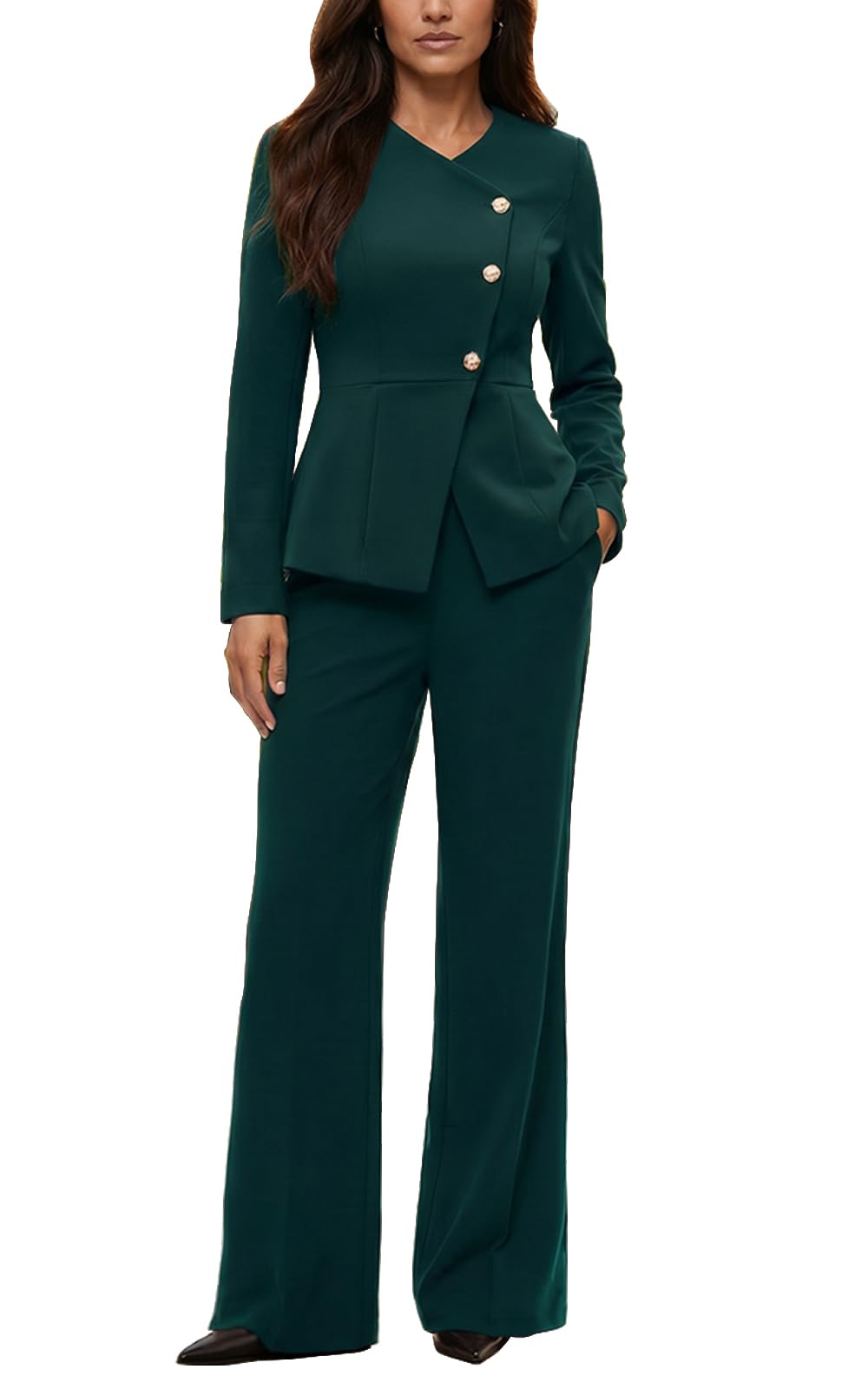 Agenlulu Womens 2 Piece Outfits Business Casual Suits Blazer with Straight Leg Pants Professional Work Office Sets
