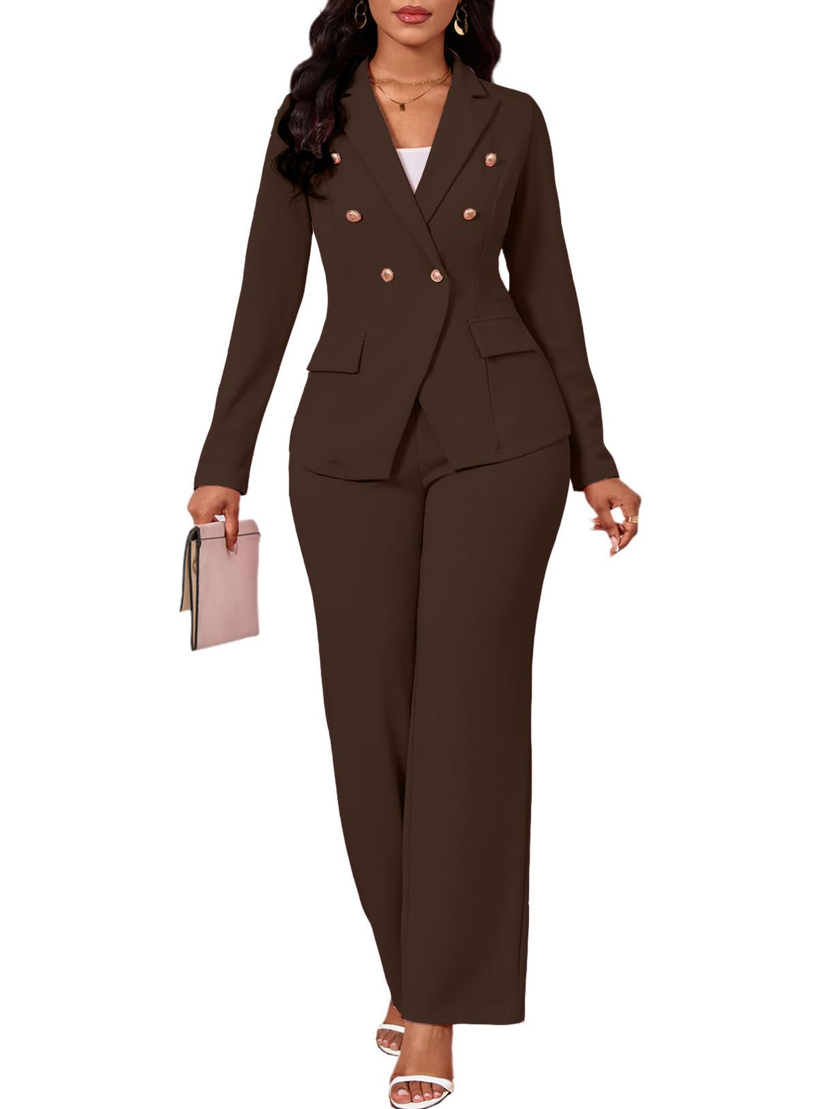 Ophestin Two Piece Sets for Women Blazer Double Breasted Pants Suits Set