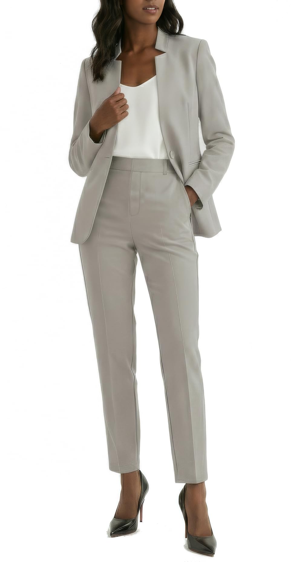 Marycrafts Women's Professional Stand Up Collar Blazer Pant Suits 2 Piece Set Business