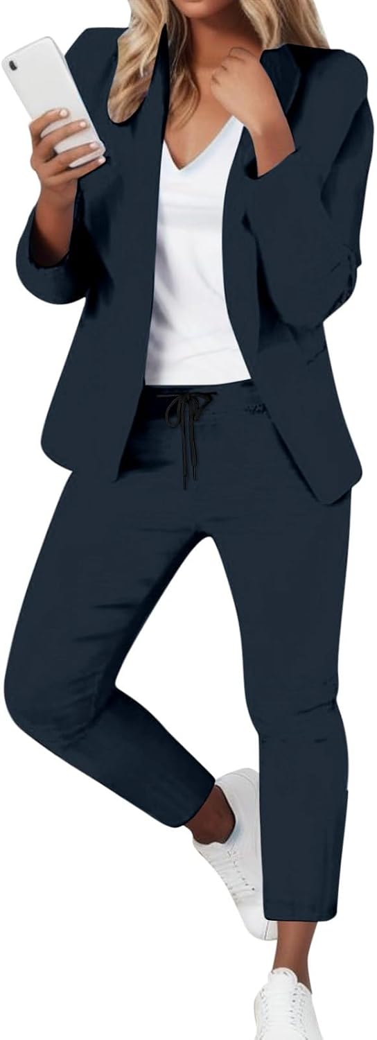 Womens Suits 2 Piece Set Business Petite Dressy Long Sleeve Blazer Sets Tapered Pant Suits Professional Outfits