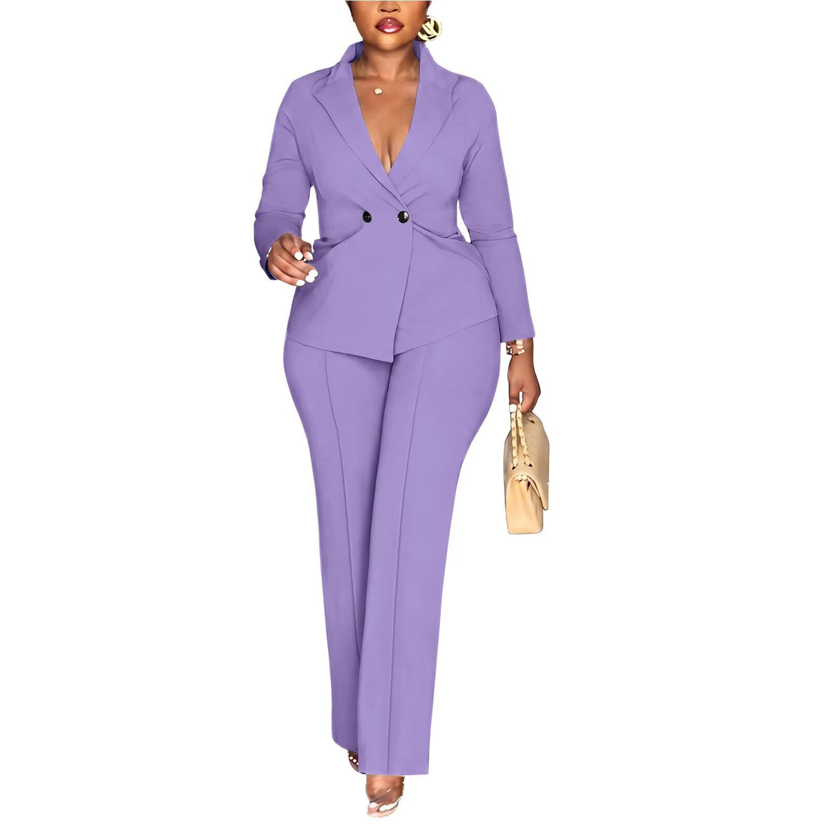 Kafiloe Women Double Breasted Blazer Pants Suit 2 Piece Outfits