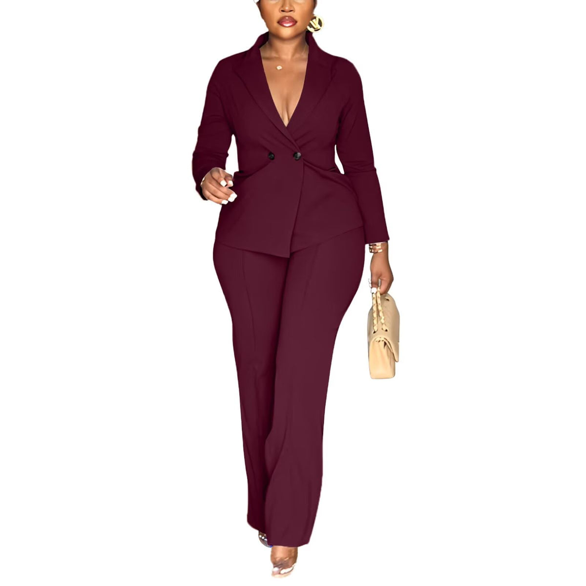 Kafiloe Women Double Breasted Blazer Pants Suit 2 Piece Outfits