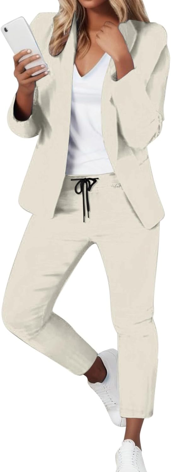 Womens Suits 2 Piece Set Business Petite Dressy Long Sleeve Blazer Sets Tapered Pant Suits Professional Outfits
