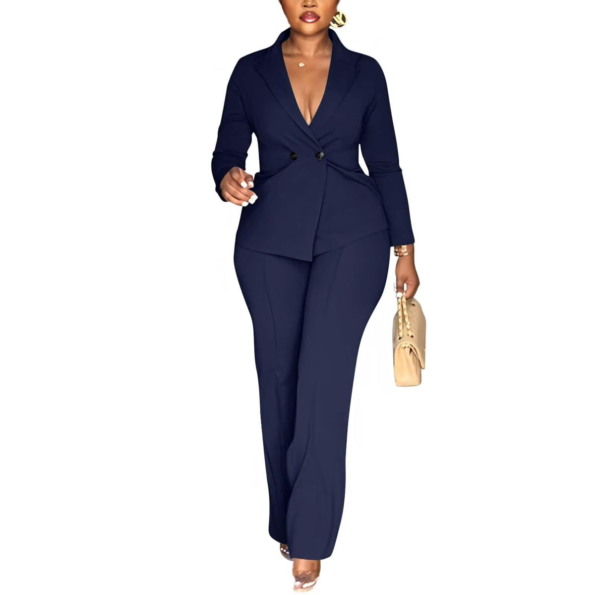 Kafiloe Women Double Breasted Blazer Pants Suit 2 Piece Outfits
