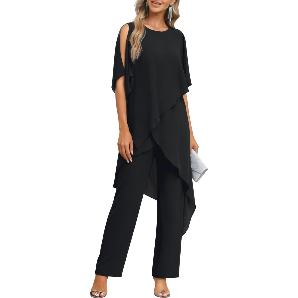 Chiffon Mother of The Bride Pants Suit for Women 2 Pieces Dressy