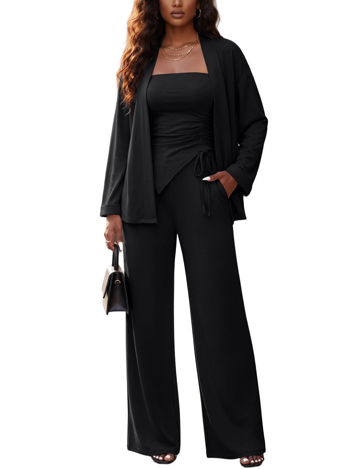 3 Piece Sets for Women Cardigan Pant Suits Business Casual Outfits