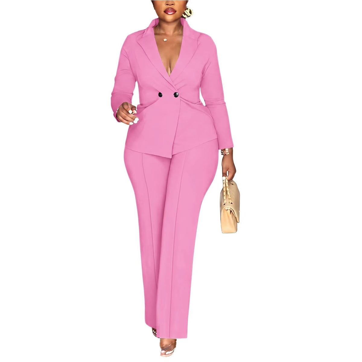 Kafiloe Women Double Breasted Blazer Pants Suit 2 Piece Outfits