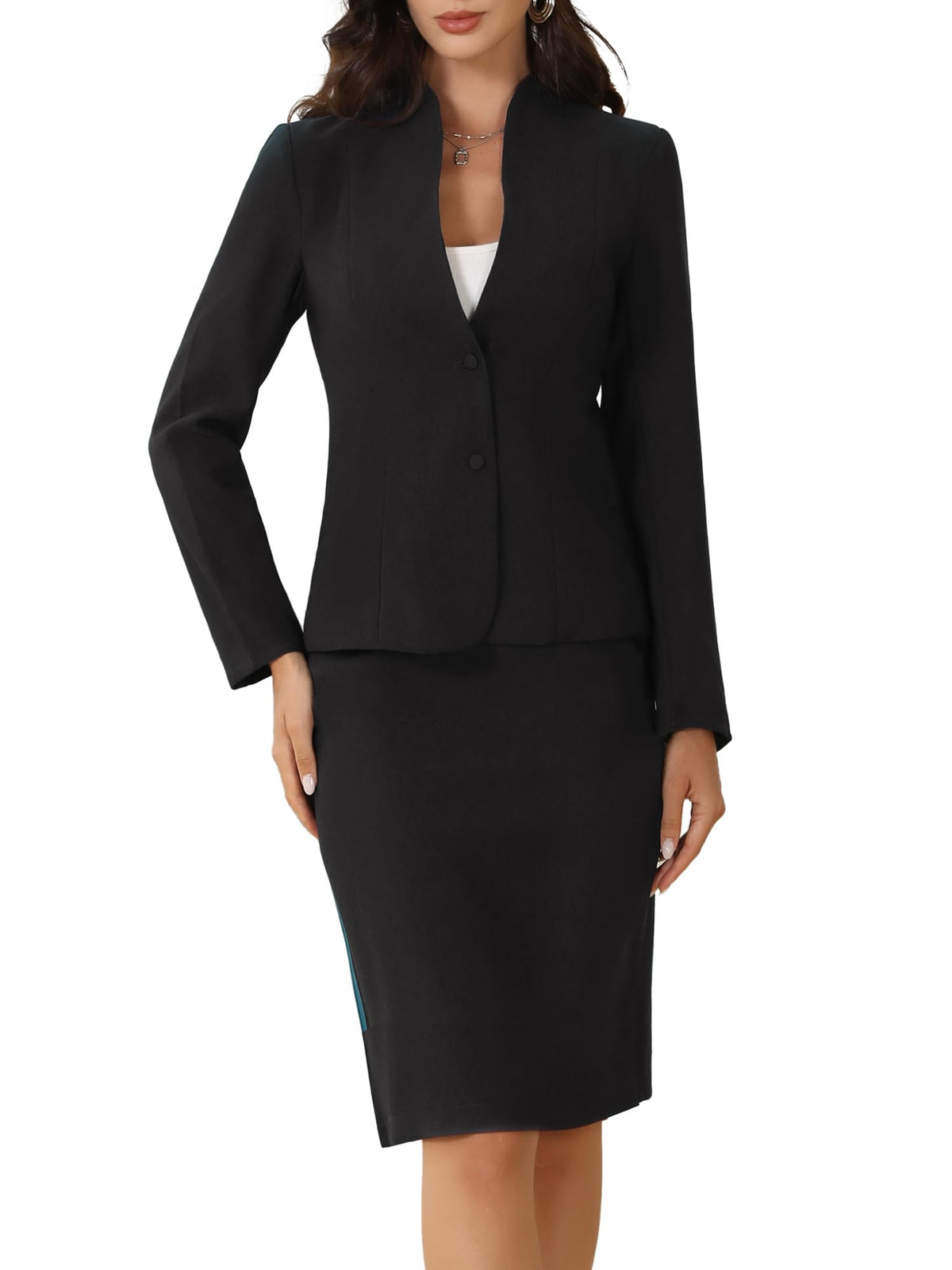 Allegra K Women's Collarless Blazer Pencil Skirt Business Work Suit Set