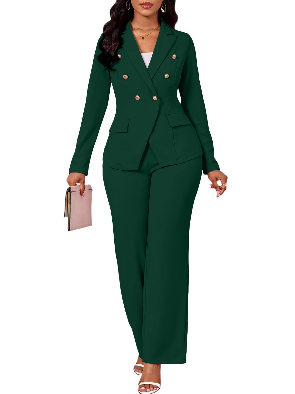 Ophestin Two Piece Sets for Women Blazer Double Breasted Pants Suits Set