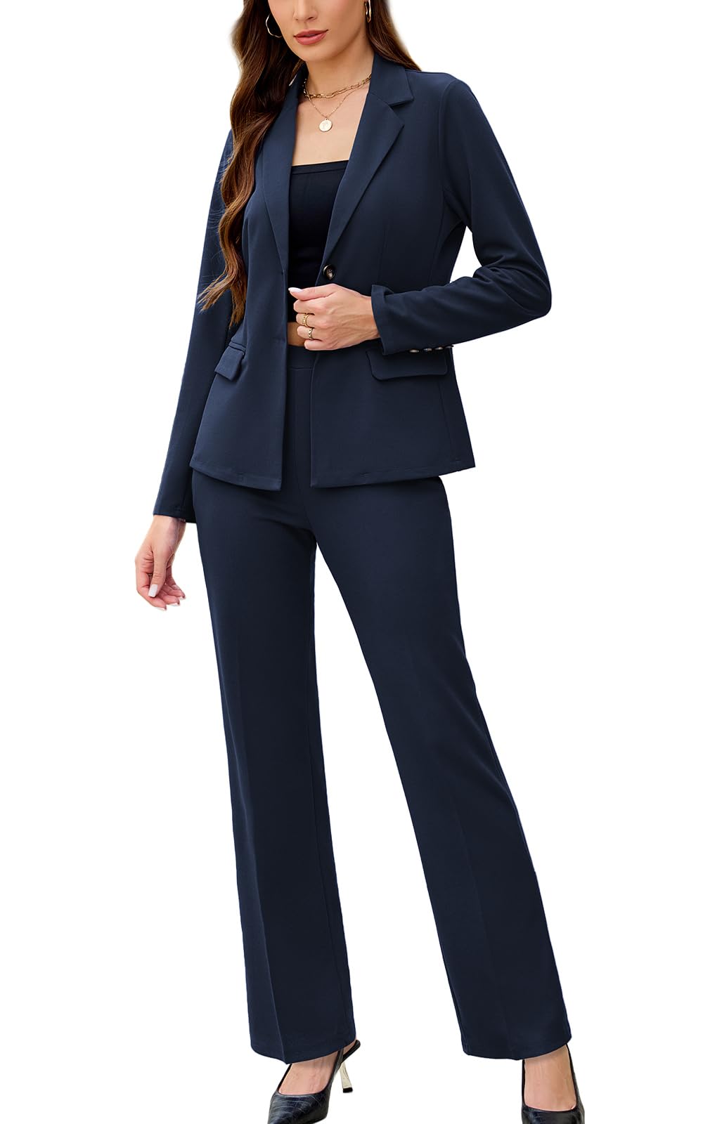 Women's 2 Piece Suits Business Casual Outfits Long Sleeve Solid Pantsuits Professional Office Work Sets