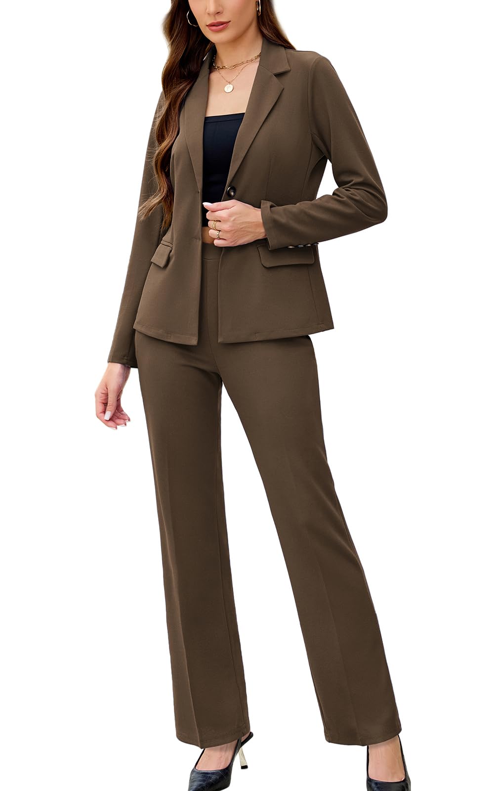 Women's 2 Piece Suits Business Casual Outfits Long Sleeve Solid Pantsuits Professional Office Work Sets