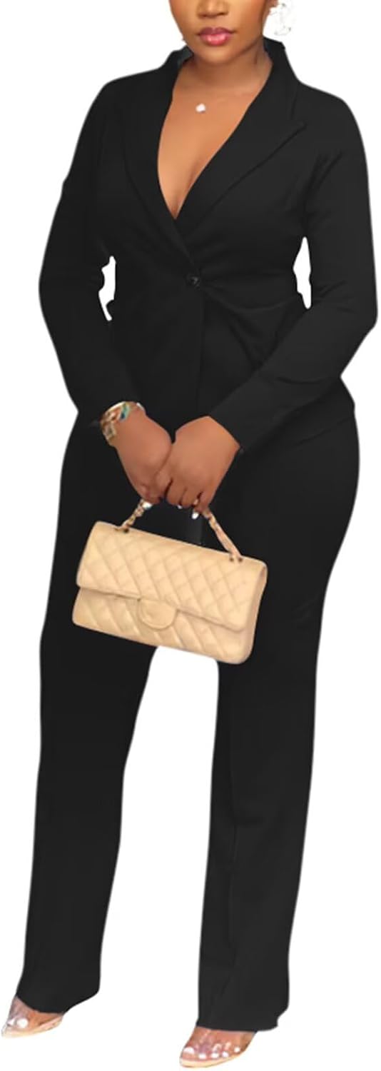Kafiloe Women Double Breasted Blazer Pants Suit 2 Piece Outfits