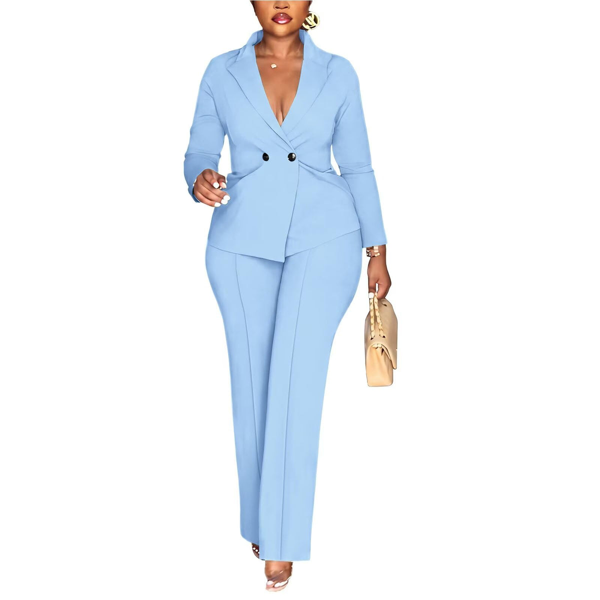 Kafiloe Women Double Breasted Blazer Pants Suit 2 Piece Outfits