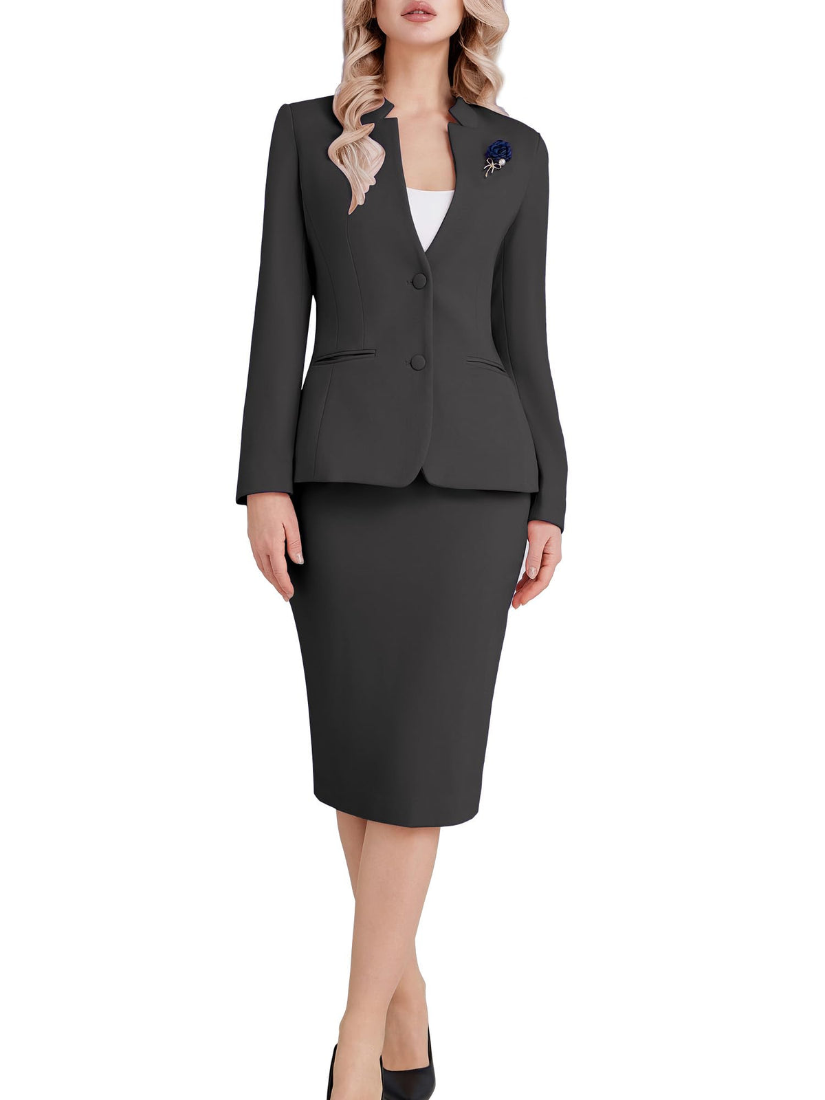 Kelyaa Women's 2 Piece Suit Skirt Set Business Blazer & Pencil Skirt