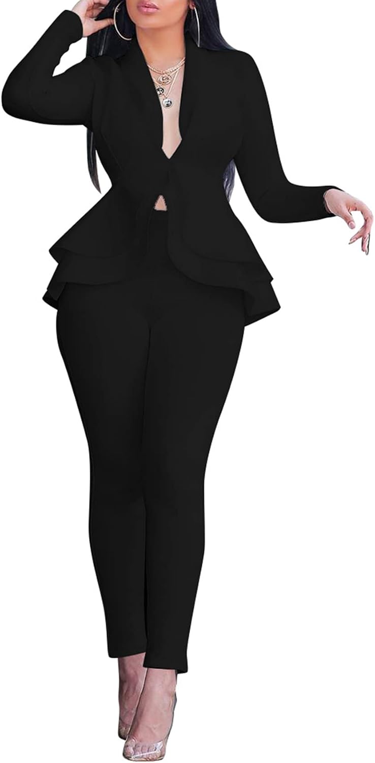 Salimdy 2 Piece Outfits for Women Long Sleeve Dressy Blazer Pants Suits