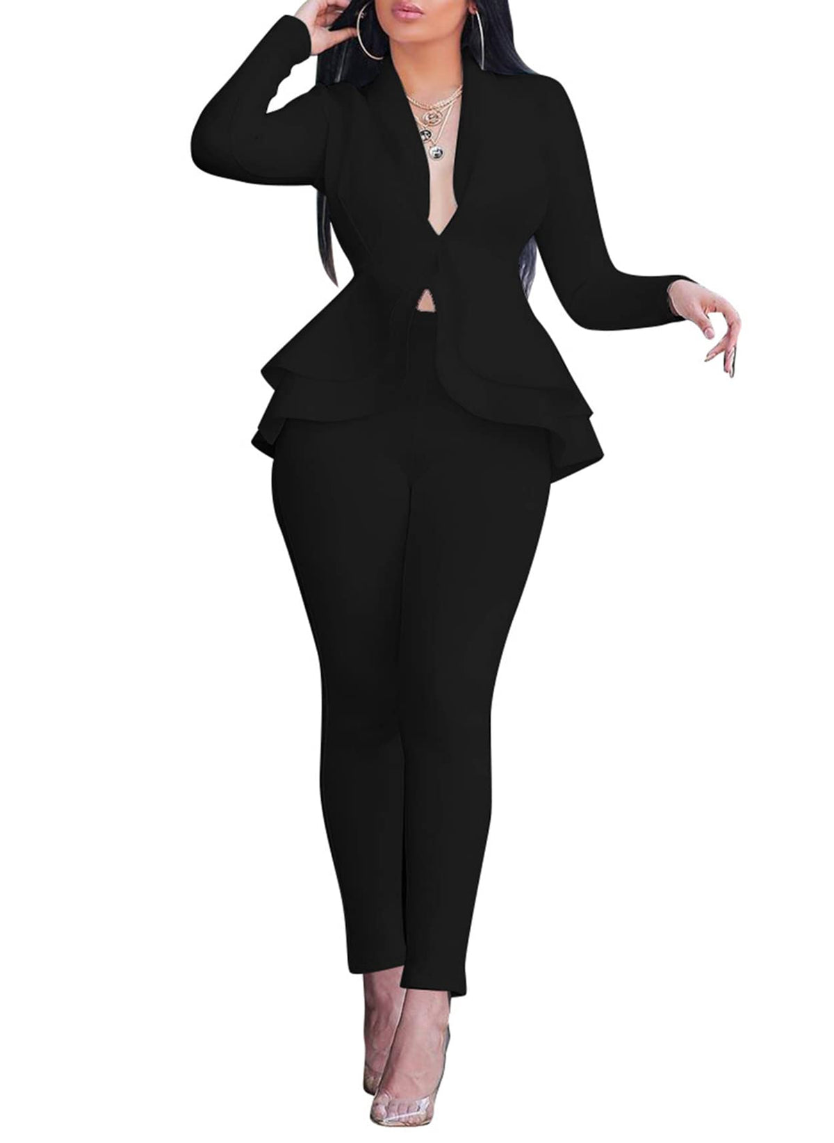 Salimdy 2 Piece Outfits for Women Long Sleeve Dressy Blazer Pants Suits