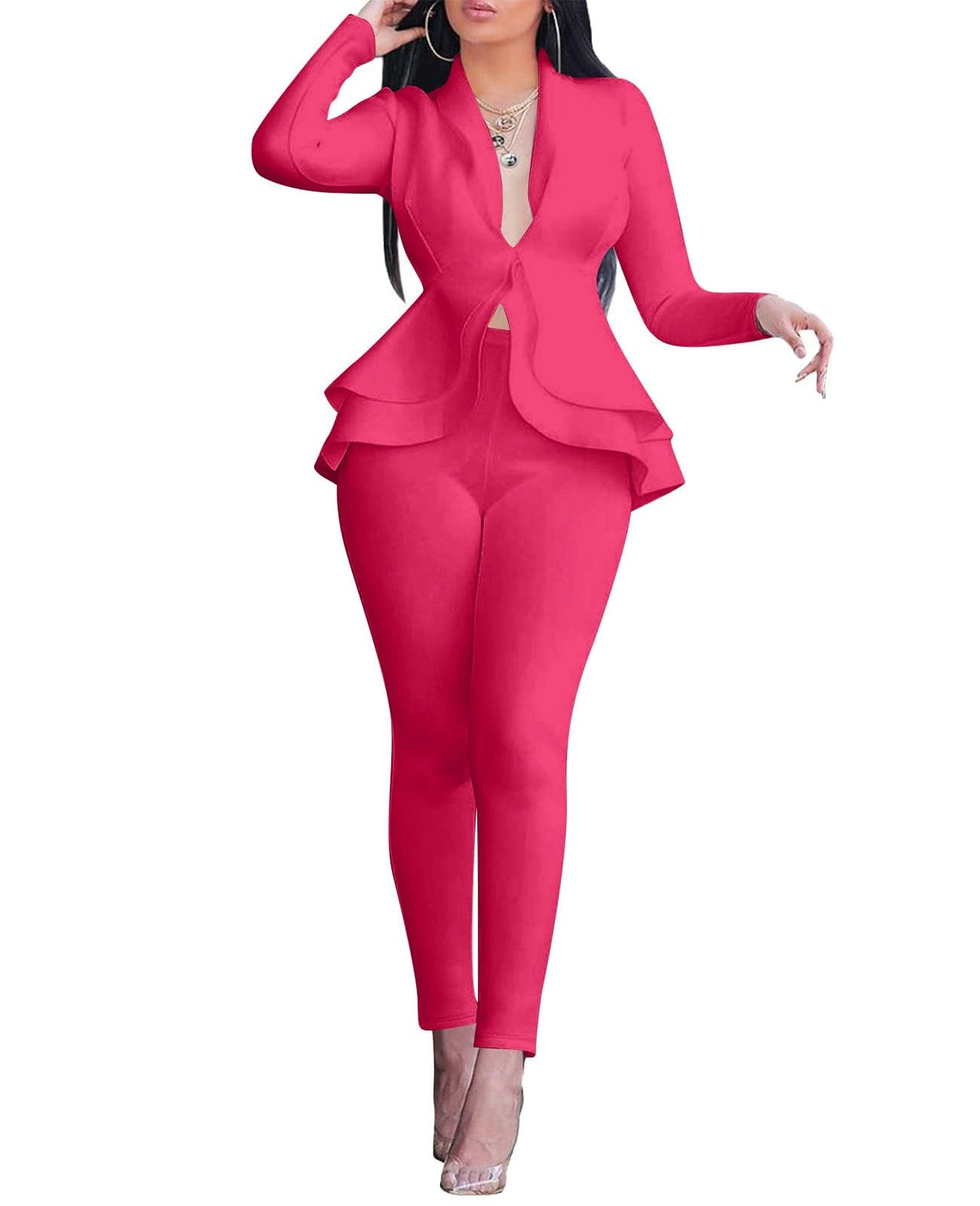 Salimdy 2 Piece Outfits for Women Long Sleeve Dressy Blazer Pants Suits