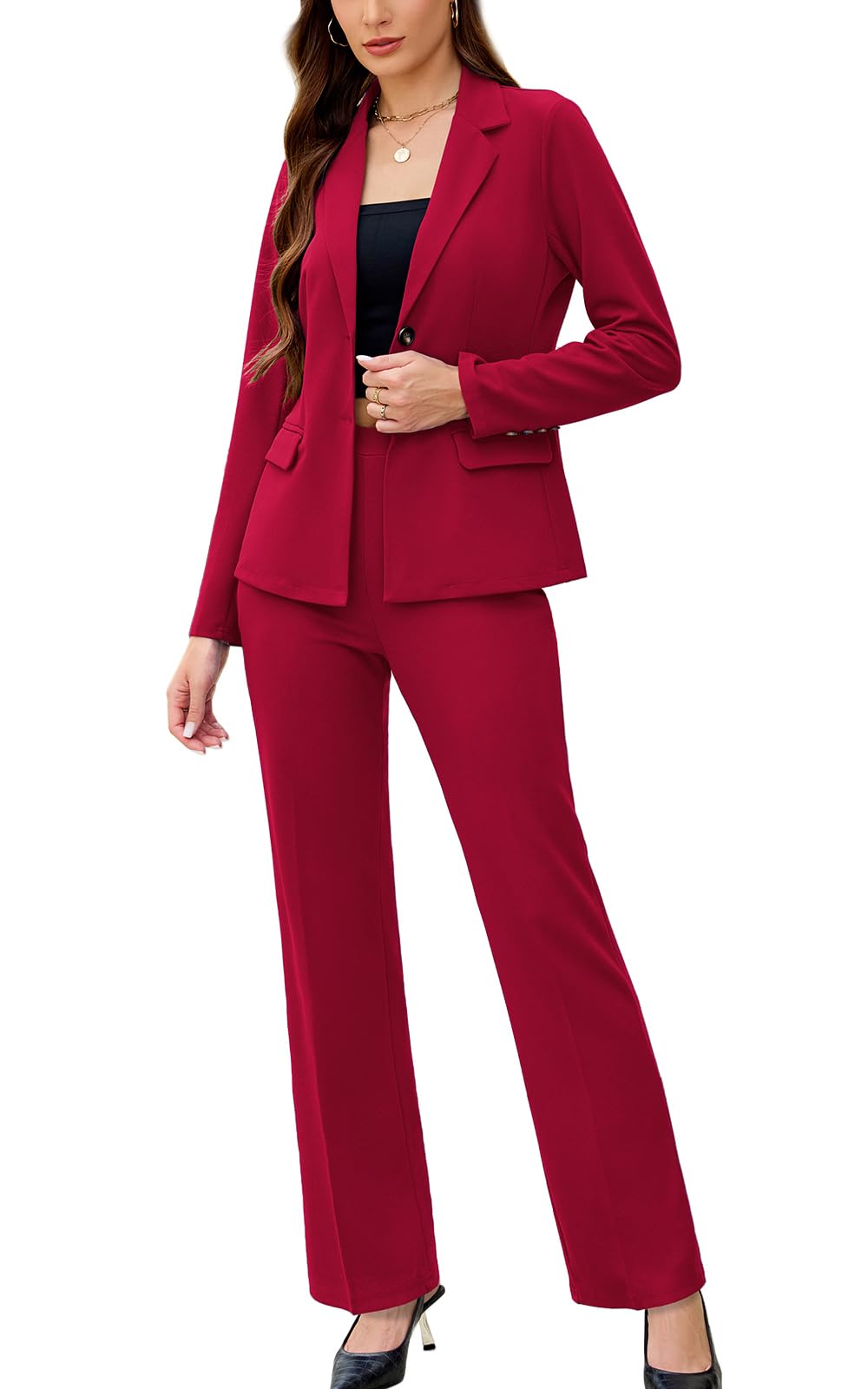 Women's 2 Piece Suits Business Casual Outfits Long Sleeve Solid Pantsuits Professional Office Work Sets