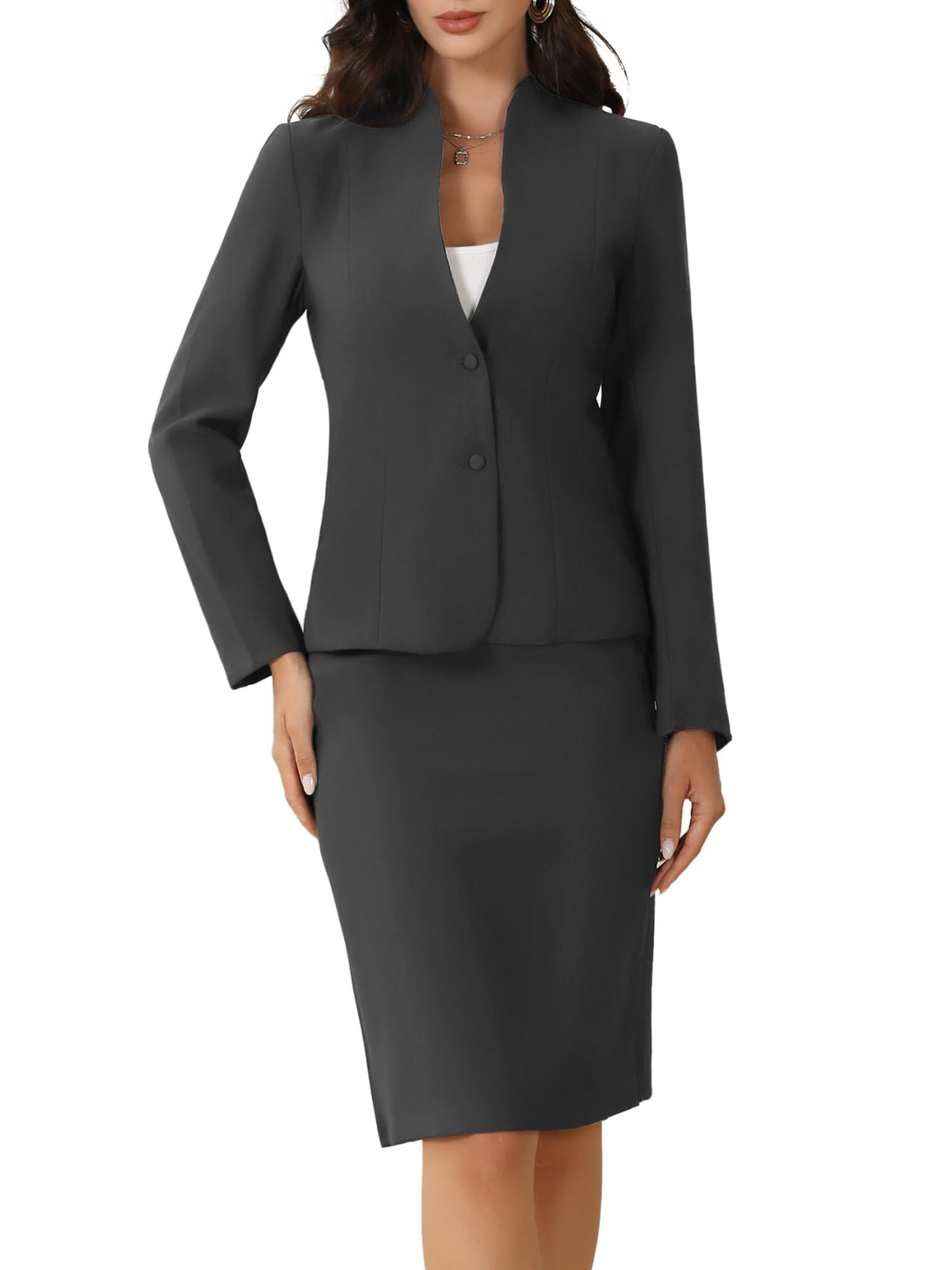 Allegra K Women's Collarless Blazer Pencil Skirt Business Work Suit Set