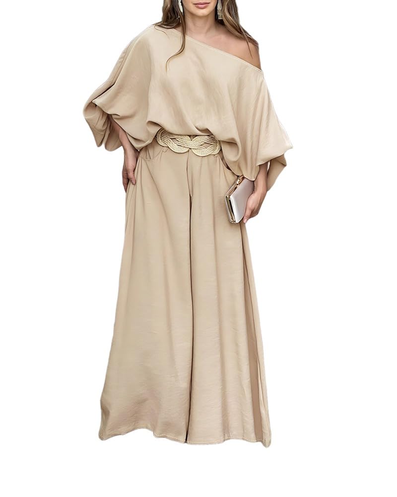 CHICME Women 2 Piece Summer Outfit Off Shoulder Flowy Wide Leg Pants Set