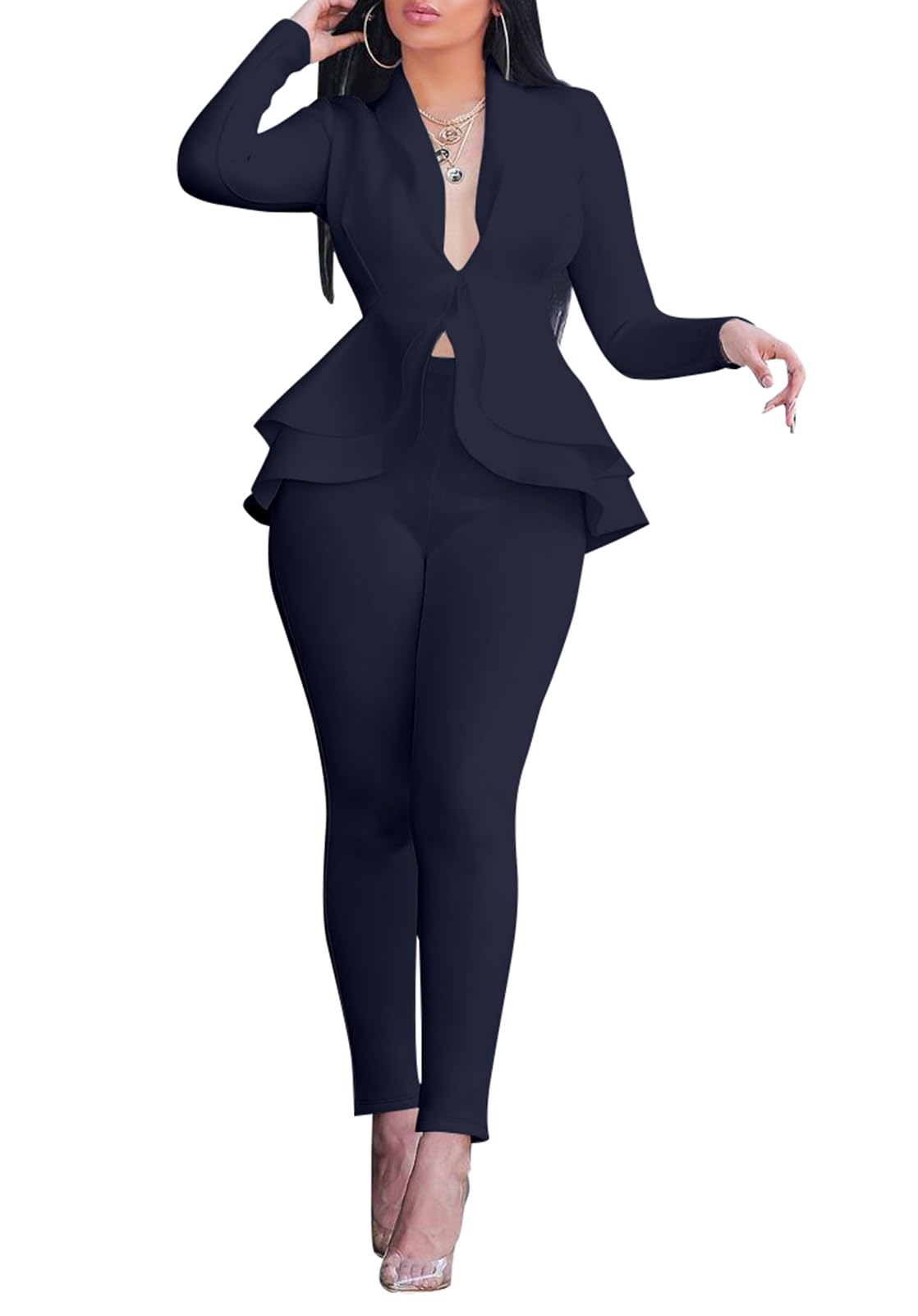 Salimdy 2 Piece Outfits for Women Long Sleeve Dressy Blazer Pants Suits