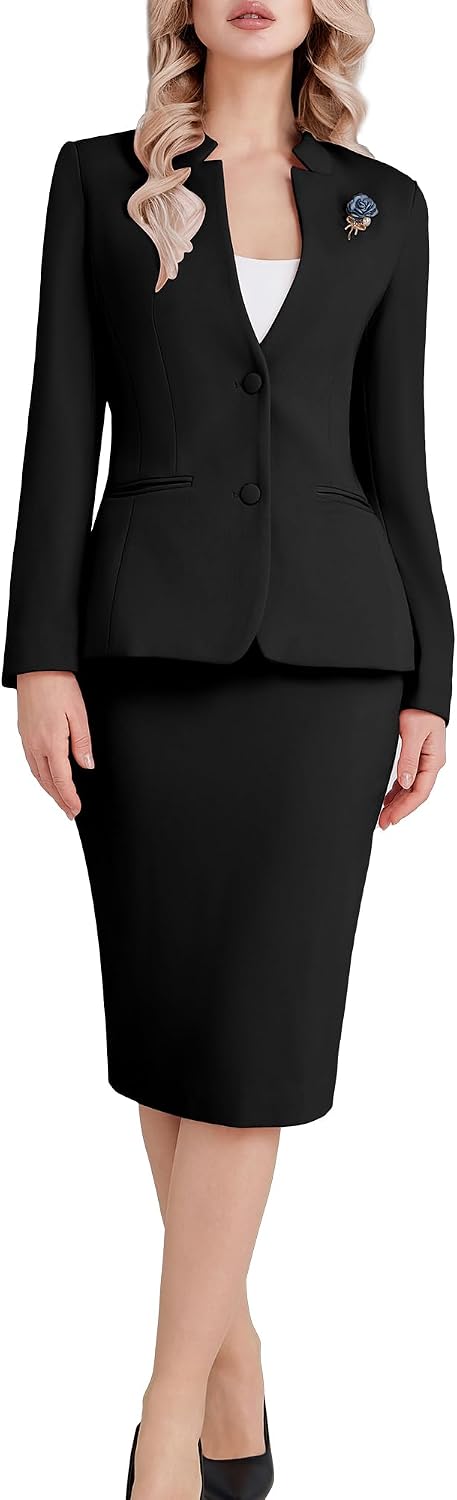 Kelyaa Women's 2 Piece Suit Skirt Set Business Blazer & Pencil Skirt