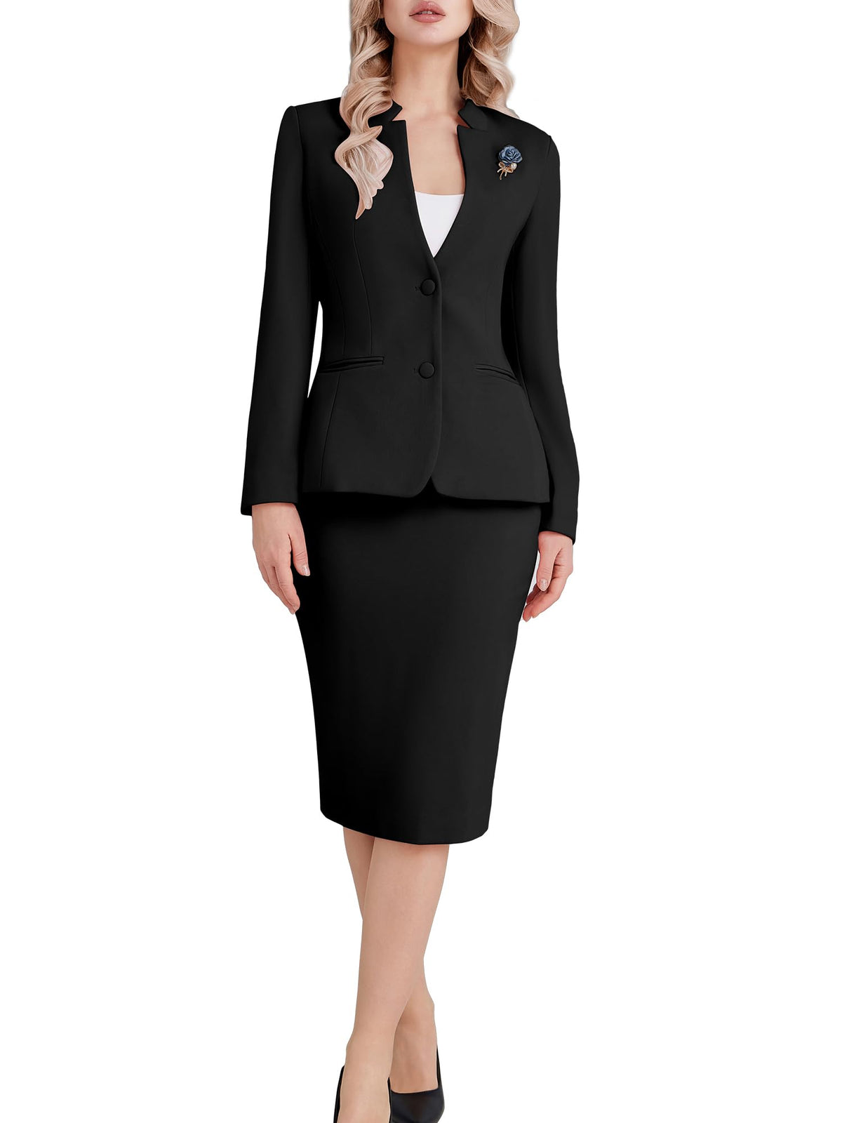 Kelyaa Women's 2 Piece Suit Skirt Set Business Blazer & Pencil Skirt