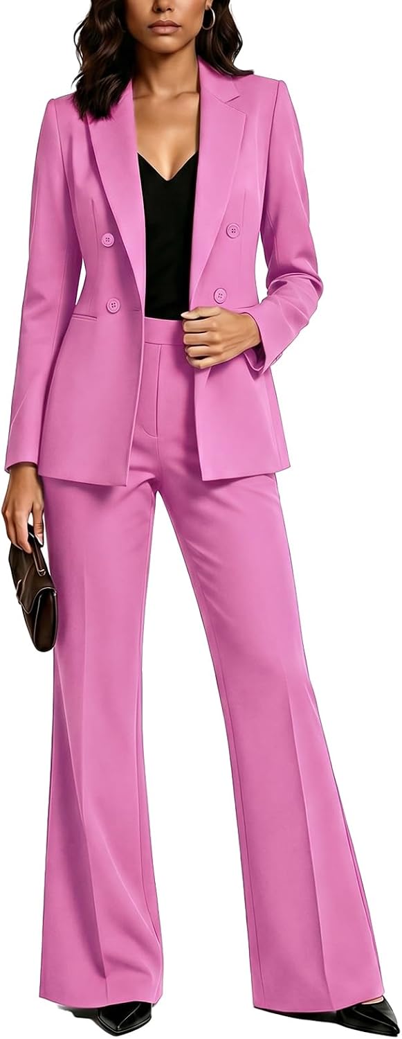 Agenlulu Women's 2 Piece Suits Business Casual Outfits Long Sleeve Solid Blazer Pantsuits Professional Office Work Sets