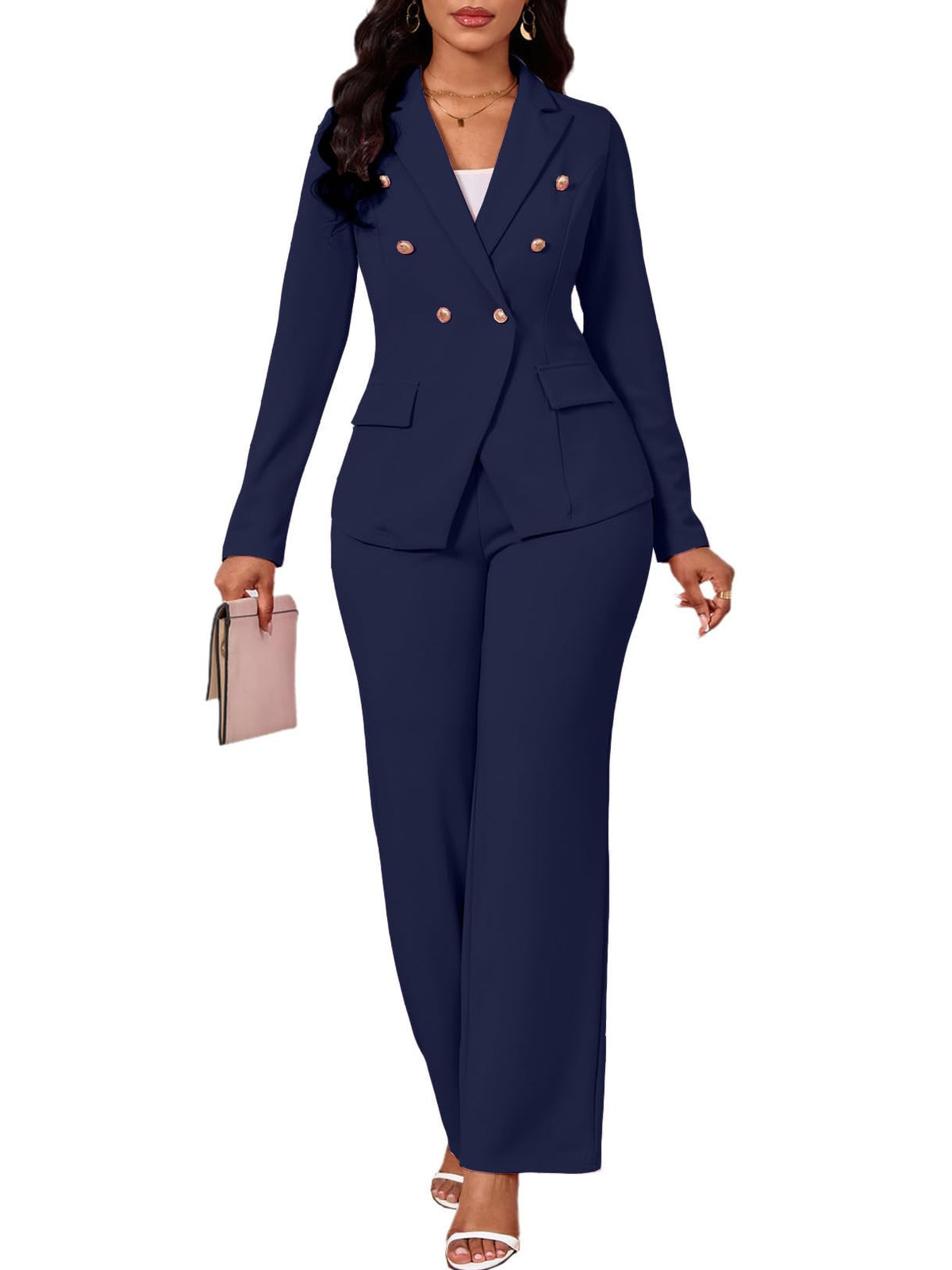 Ophestin Two Piece Sets for Women Blazer Double Breasted Pants Suits Set