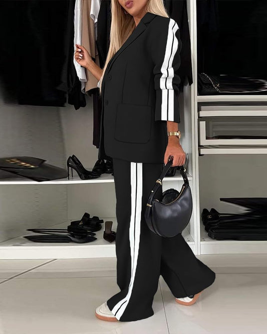 CHICME Womens 2 Piece Blazer Wide Leg Pants Set Airport Travel Outfit