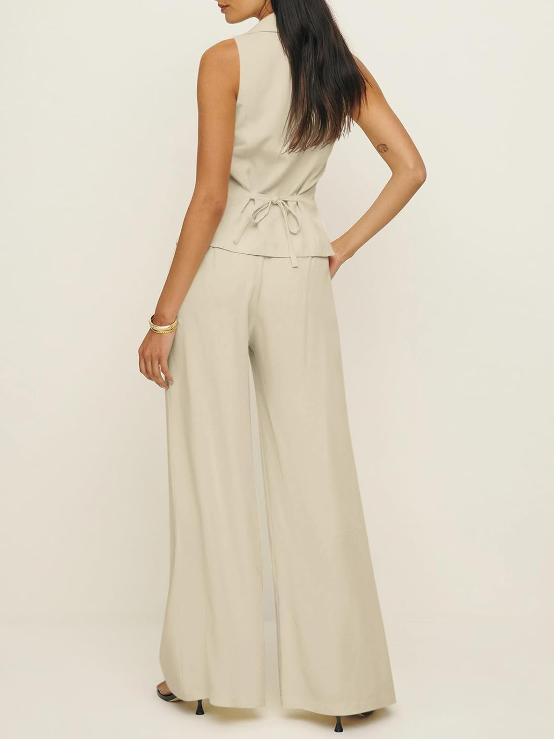 Cicy Bell Womens Vest Sets Button Crop Blazer Vest and Wide Leg Pant Suits