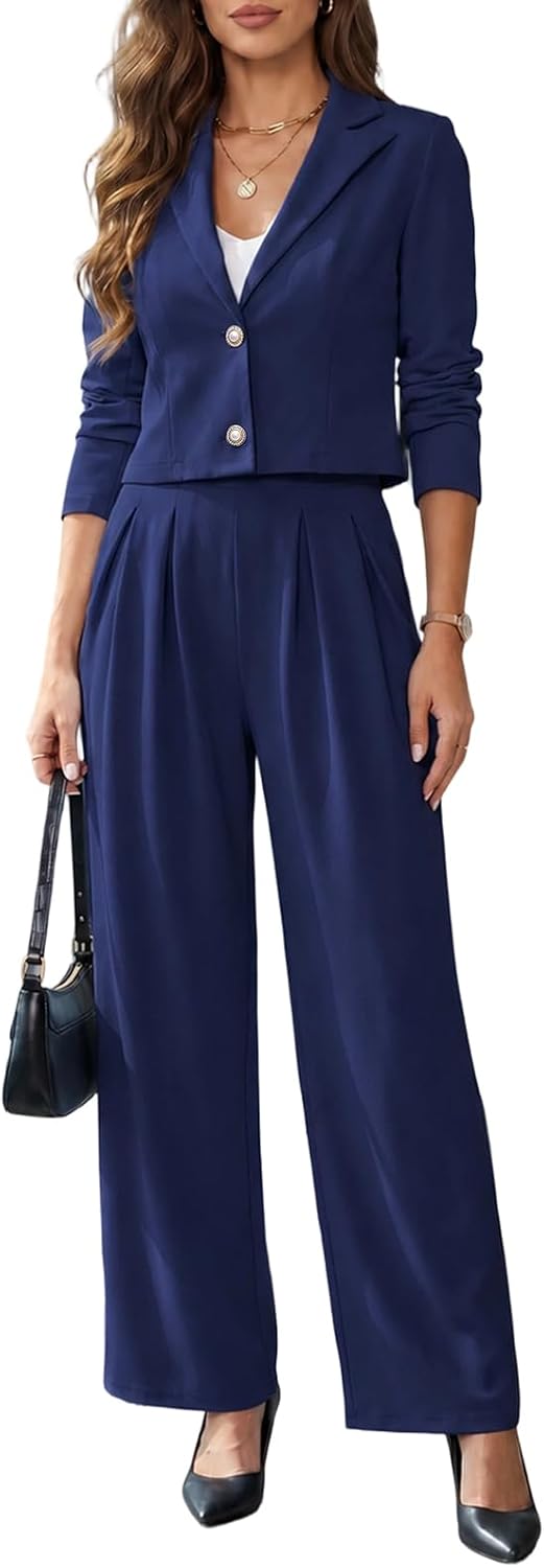 Pant Suits for Women Dressy 2 Piece Cropped Blazer Pant Set