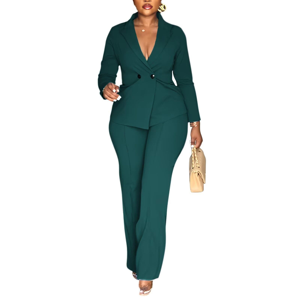 Kafiloe Women Double Breasted Blazer Pants Suit 2 Piece Outfits