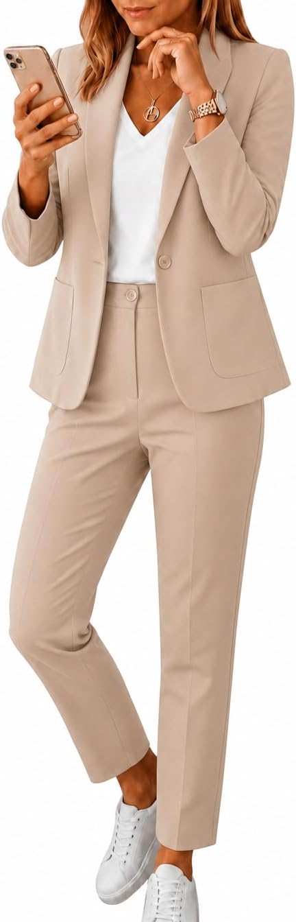Kubsid Pant Suits for Women Dressy 2026 Stretchy Business Blazer and High Waist Straight Leg Pants Work 2 Piece Outfits