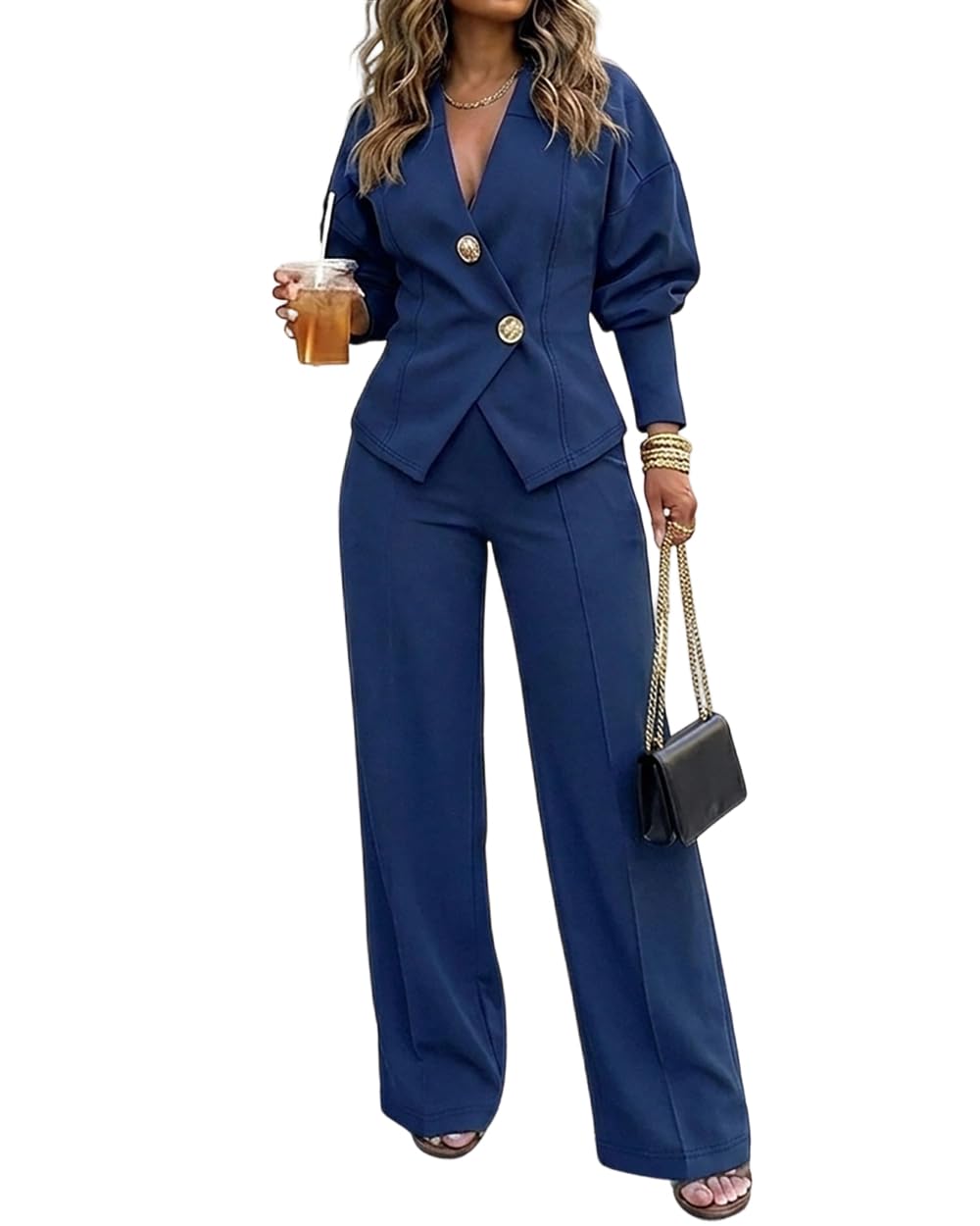 CHICME Womens 2 Piece Blazer Pants Set Fall Business Casual Outfit