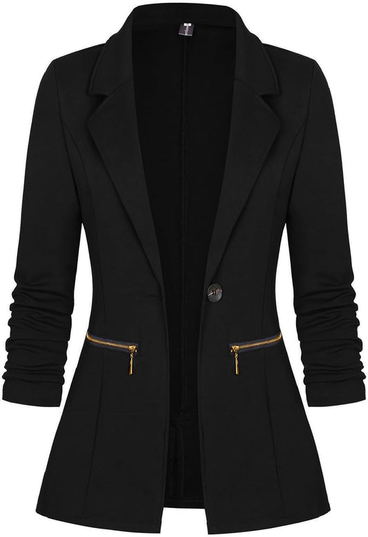Genhoo Womens Casual Blazer Stretch Long Sleeve Work Office Suit Jacket