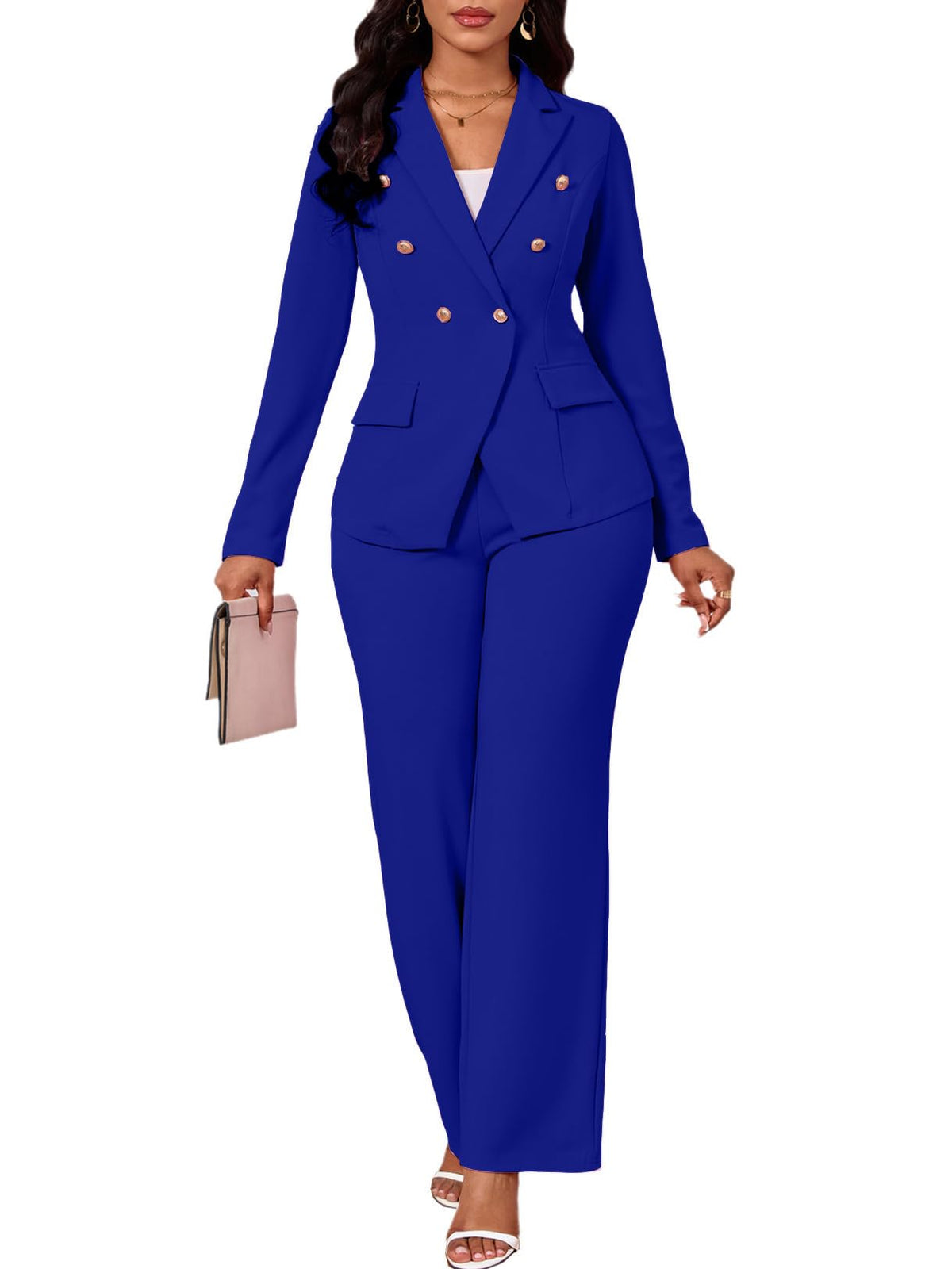Ophestin Two Piece Sets for Women Blazer Double Breasted Pants Suits Set