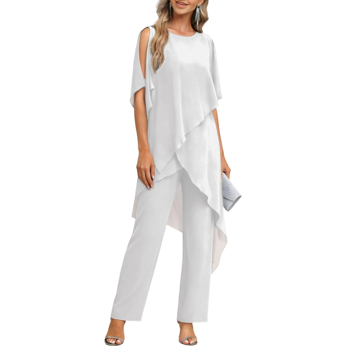 Chiffon Mother of The Bride Pants Suit for Women 2 Pieces Dressy