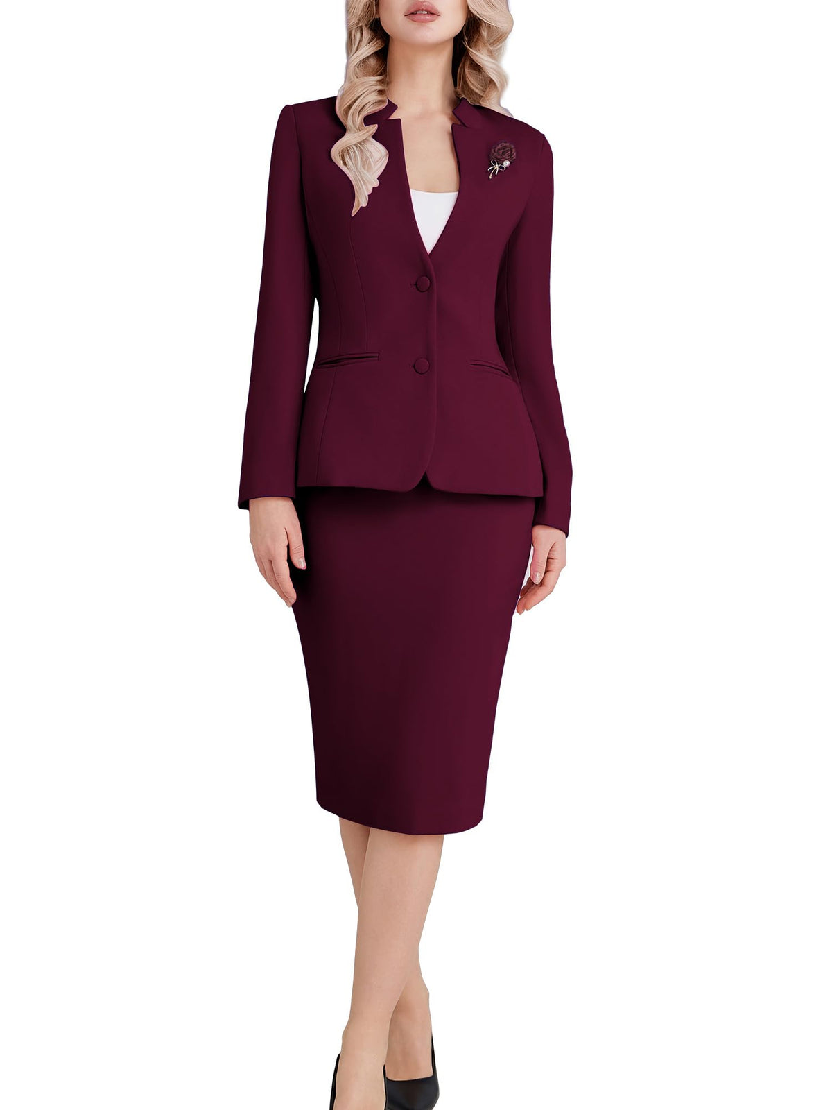 Kelyaa Women's 2 Piece Suit Skirt Set Business Blazer & Pencil Skirt