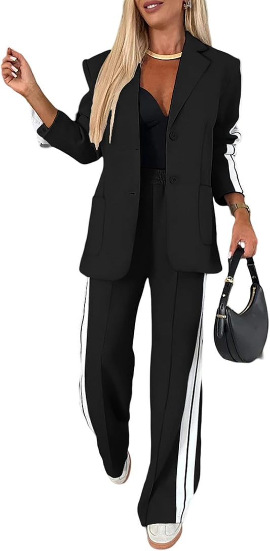 CHICME Womens 2 Piece Blazer Wide Leg Pants Set Airport Travel Outfit