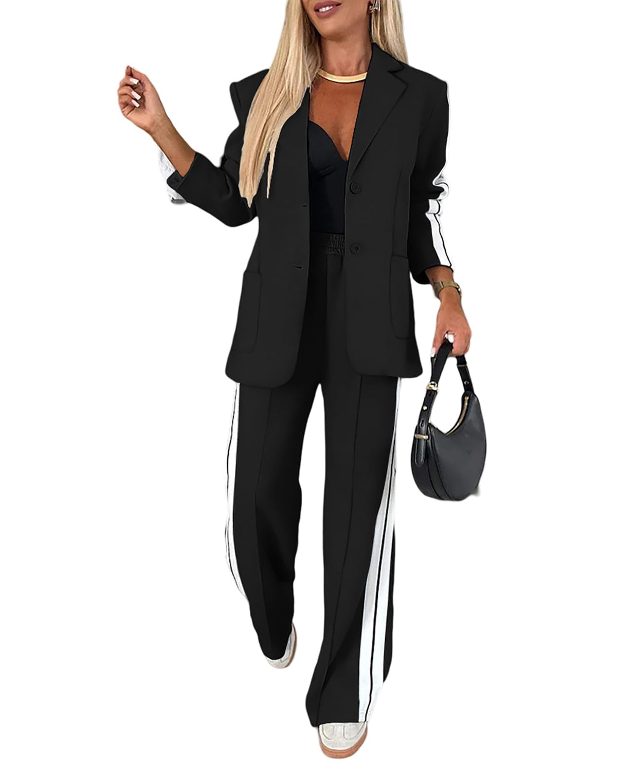CHICME Womens 2 Piece Blazer Wide Leg Pants Set Airport Travel Outfit