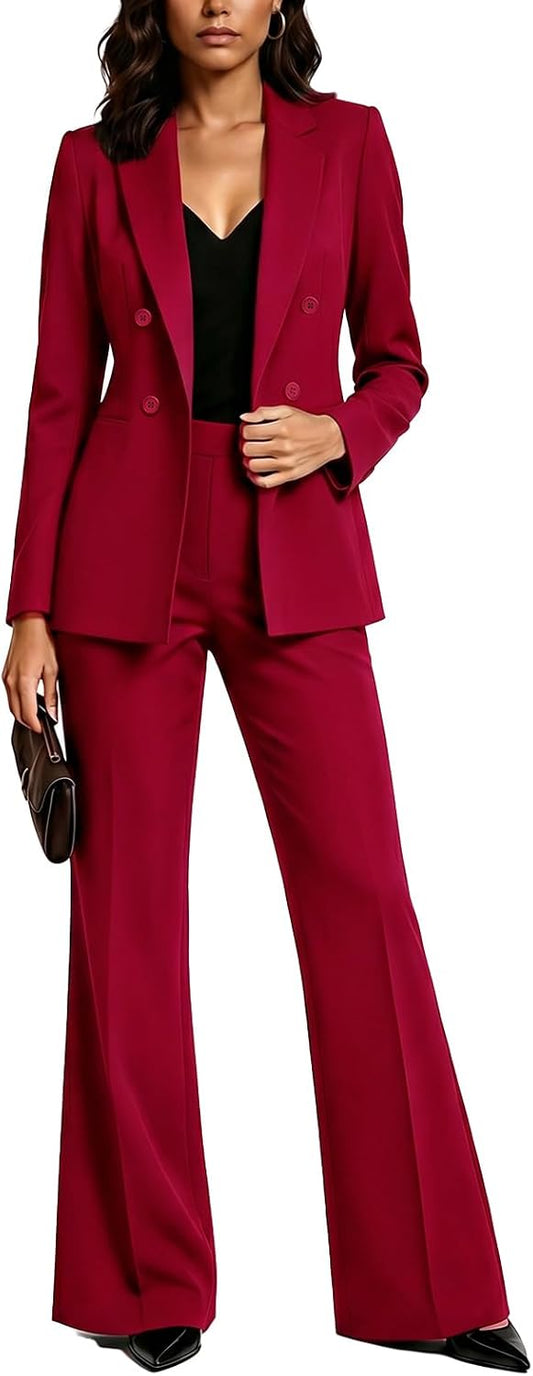 Agenlulu Women's 2 Piece Suits Business Casual Outfits Long Sleeve Solid Blazer Pantsuits Professional Office Work Sets