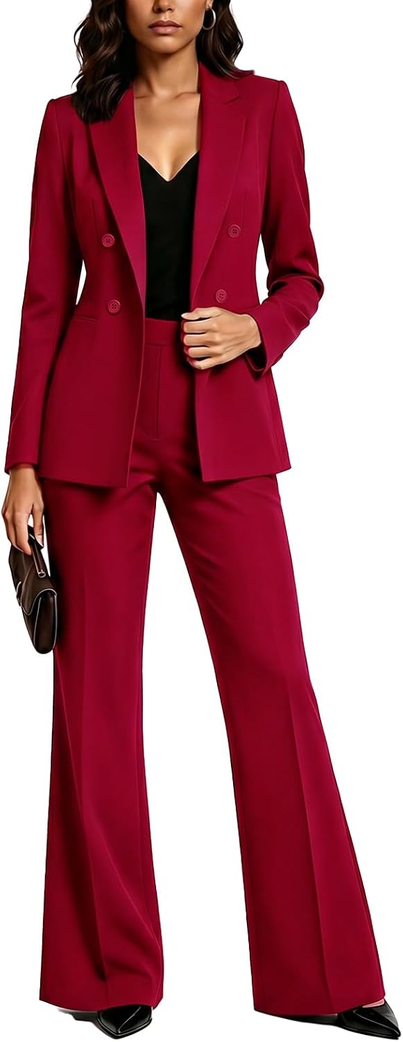 Agenlulu Women's 2 Piece Suits Business Casual Outfits Long Sleeve Solid Blazer Pantsuits Professional Office Work Sets
