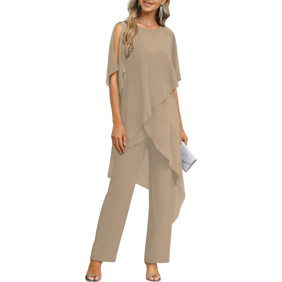 Chiffon Mother of The Bride Pants Suit for Women 2 Pieces Dressy
